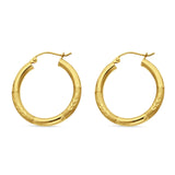 14K Gold 25mm Round Diamond Cut Designer Snap Closure Hoop Earring