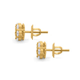 14K Gold Round Flower Simulated Cubic Zirconia Stud Earrings