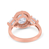 14K Gold Three Stone Oval Shape Bridal Simulated Cubic Zirconia Wedding Engagement Ring