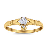 Claddagh-Hochzeits- und Verlobungsring aus 14-karätigem Gold in Herzform mit künstlichem Zirkonia