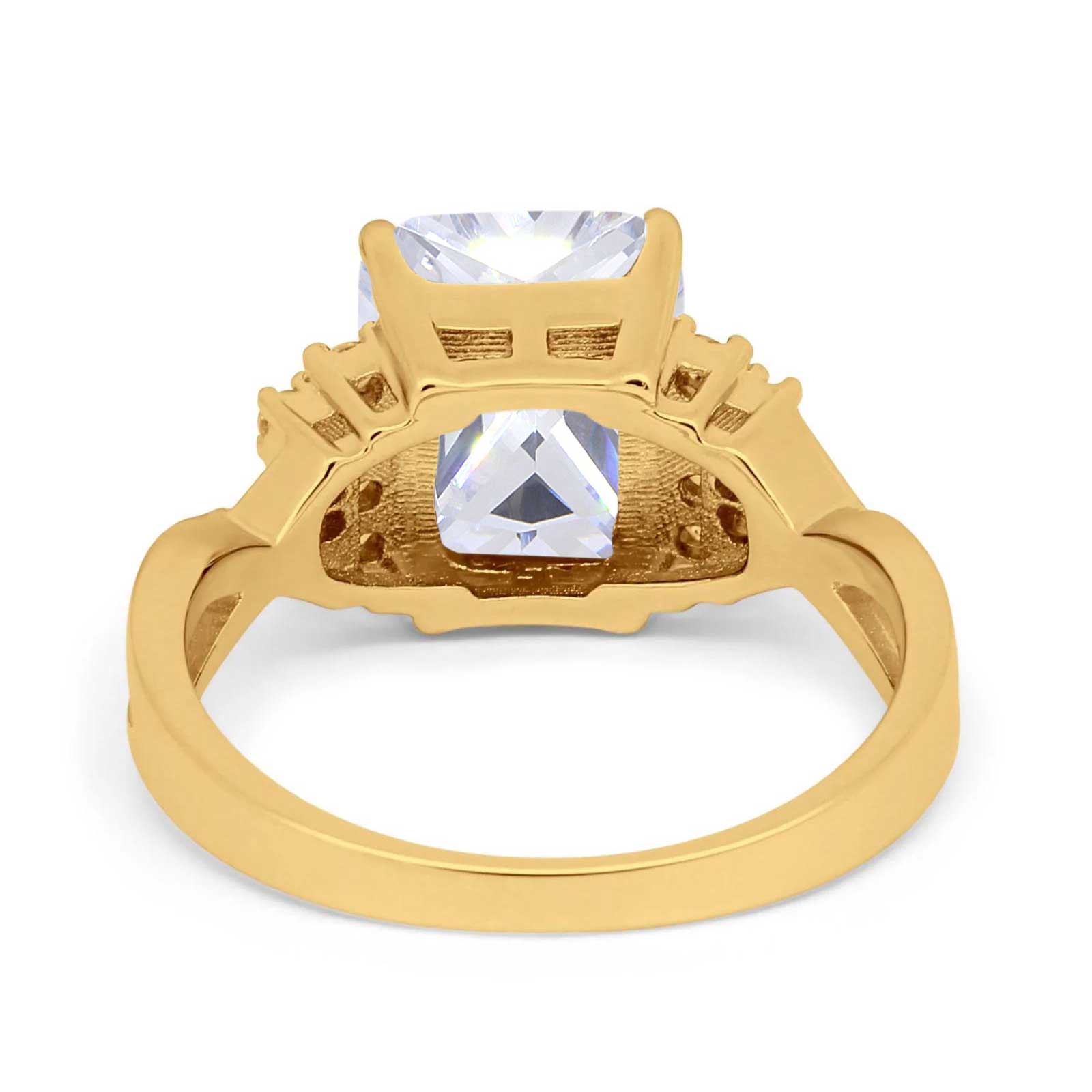 14K Gold Art Deco Emerald Cut Simulated Cubic Zirconia Wedding Engagement Ring