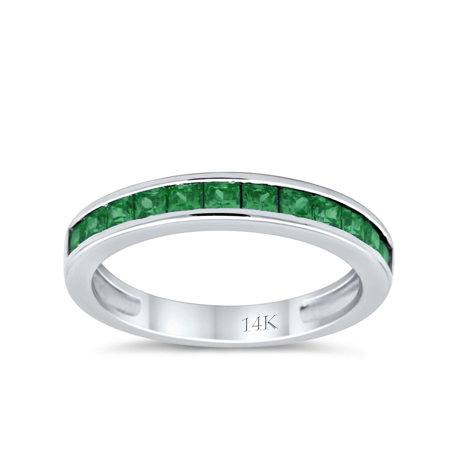 14K Gold Art Deco Round Shape Half Eternity Band Wedding Engagement Ring Simulated CZ