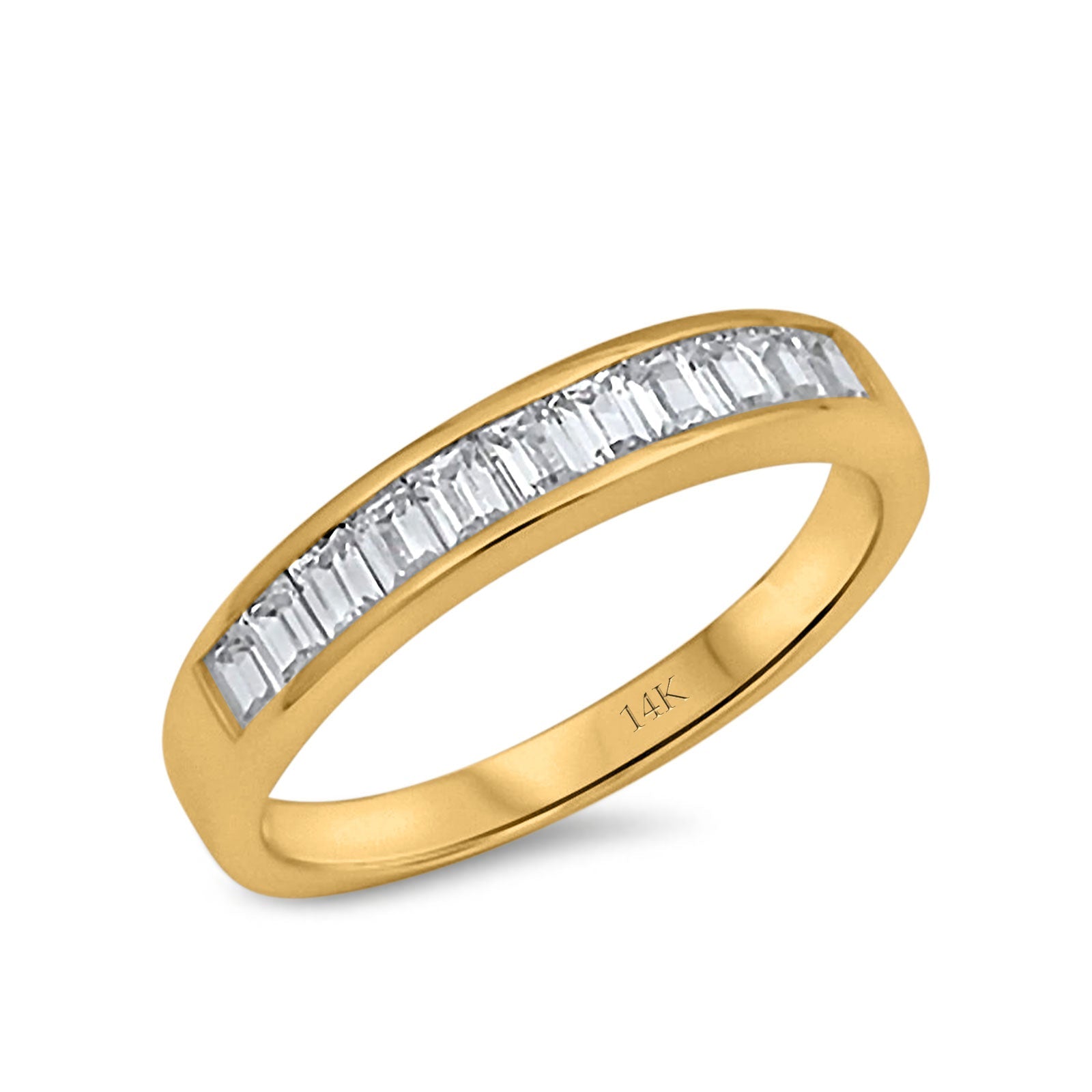 14K Gold Half Eternity Baguette Shape Band Wedding Engagement Ring Simulated CZ