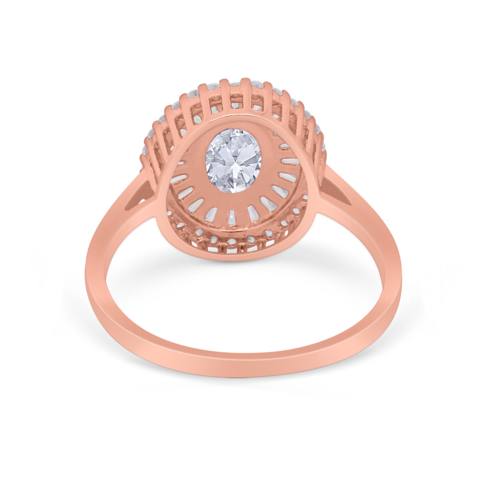 14K Gold Art Deco Oval Shape Bridal Simulated Cubic Zirconia Wedding Engagement Ring