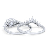 14K Gold Two Piece Round Shape Bridal Set Band Simulated CZ Wedding Engagement Ring