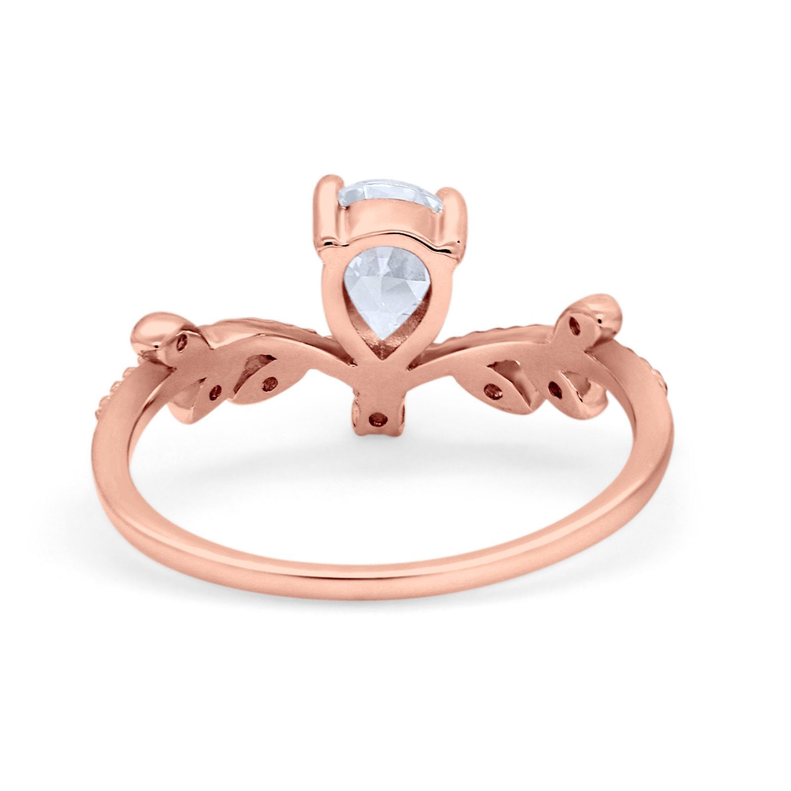 14K Gold Chevron Midi V Style Teardrop Pear Simulated Cubic Zirconia Wedding Engagement Ring