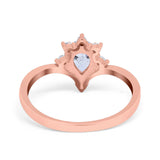 14K Gold Teardrop Pear Shape V Chevron Bridal Simulated Cubic Zirconia Wedding Engagement Ring