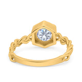 14K Gold Art Deco Sechseckiger runder Braut-Hochzeits-Verlobungsring mit künstlichem Zirkonia