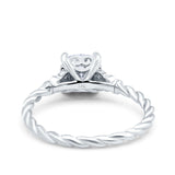 14K Gold Art Deco Cushion Shape Three Stone Bridal Simulated Cubic Zirconia Wedding Engagement Ring