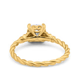 14K Gold Art Deco Kissenform Drei-Stein-Brautsimulations-Zirkonia-Hochzeits-Verlobungsring