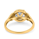 14K Gold keltischer Halo Art Deco runder simulierter CZ-Hochzeits-Verlobungsring