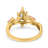 14K Gold Infinity Twist Marquise Shape Bridal Simulated Cubic Zirconia & Ruby Wedding Engagement Ring