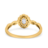 14K Gold Halo Vintage Floral Art Deco ovale Form Braut simuliert CZ Hochzeit Verlobungsring