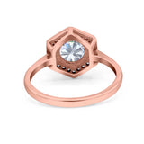 14K Gold Art Deco Hexagon Shape Wedding Round Simulated Cubic Zirconia Engagement Ring