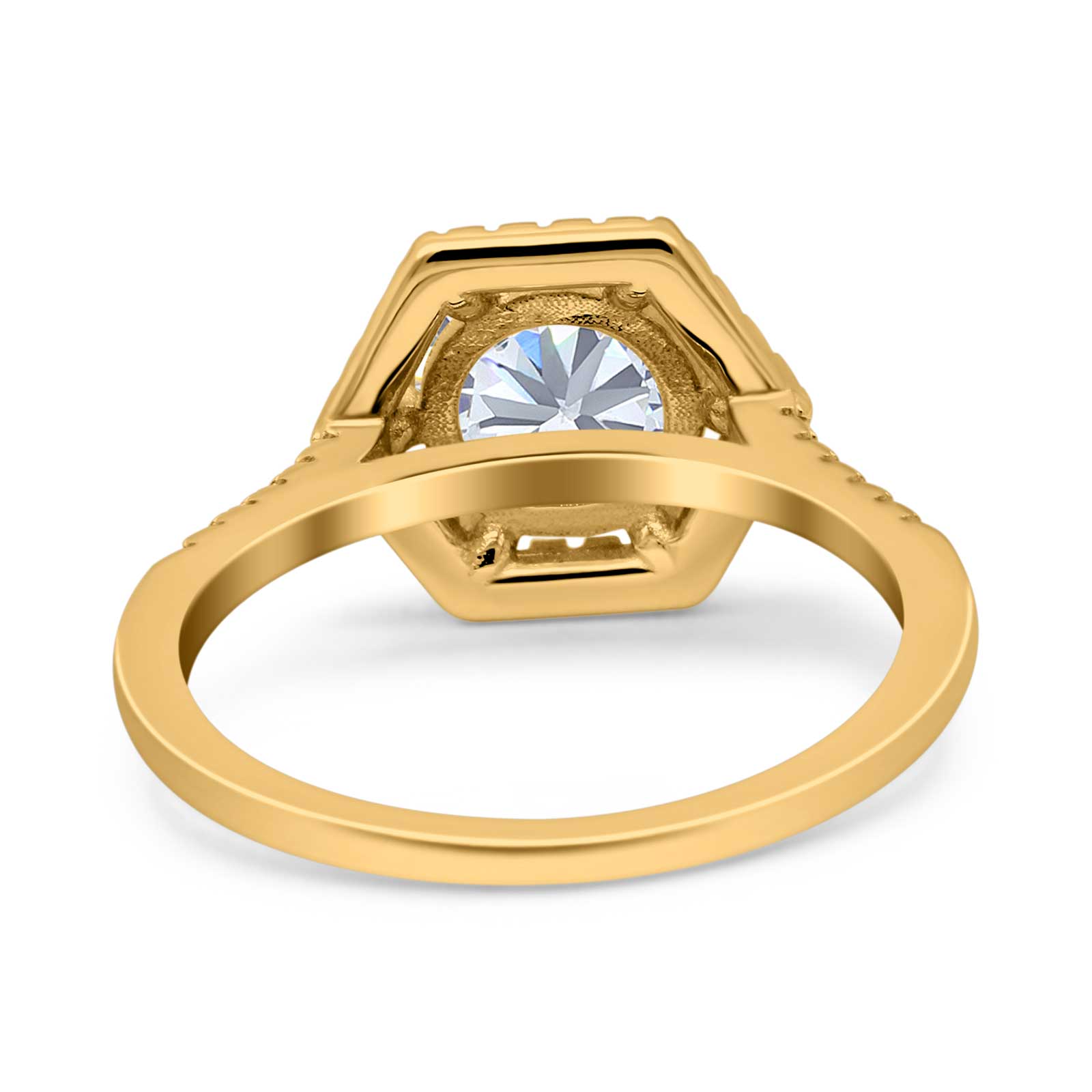 14K Gold Art Deco Hexagon Round Simulated Cubic Zirconia Wedding Engagement Ring