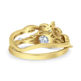 14K Gold Zweiteiliges Art-Deco-Brautset im Vintage-Stil, runder, simulierter Zirkonia-Ehering