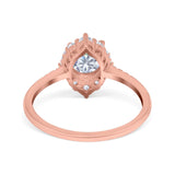 14K Gold Halo Vintage Round Shape Bridal Simulated Cubic Zirconia Wedding Engagement Ring