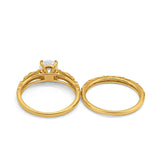 14K Gold Art Deco Runde Form Zweiteiliges Brautset Ring Verlobungsring Simulierter CZ