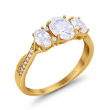 14K Gold Oval Three Stone Simulated Cubic Zirconia Wedding Engagement Ring
