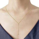 14K Gold 0.06ct Round Diamond Drop Lariat Pendant Necklace 18" Long