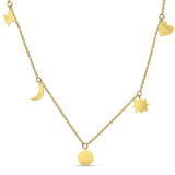 Dangling Moon Star Heart Diamond Necklace 14K Gold 0.07ct