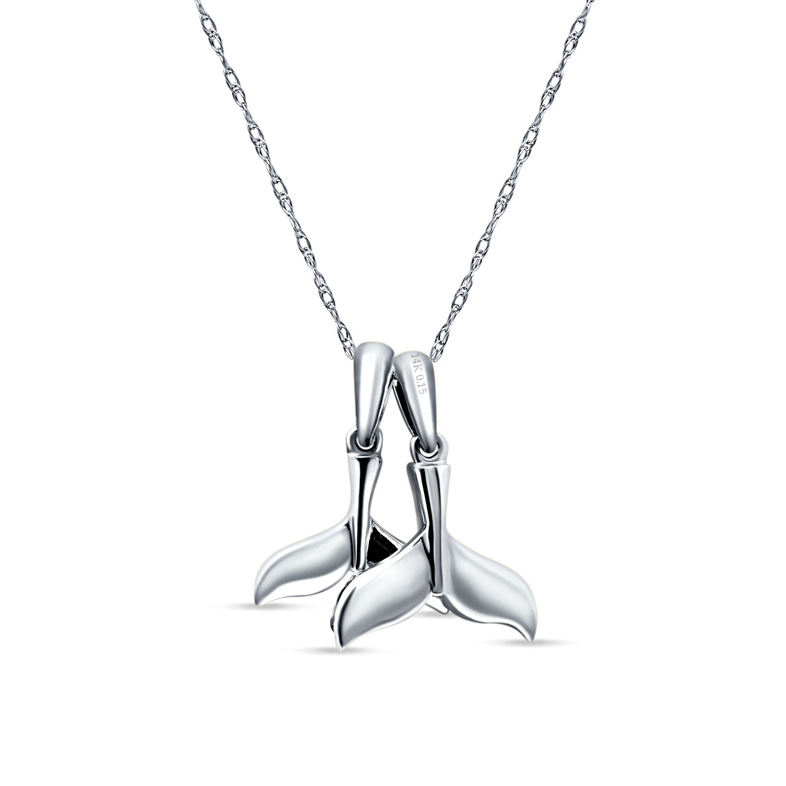 14K Gold 0.15ct Whale Tail Diamond Pendant Chain Necklace 18" Long