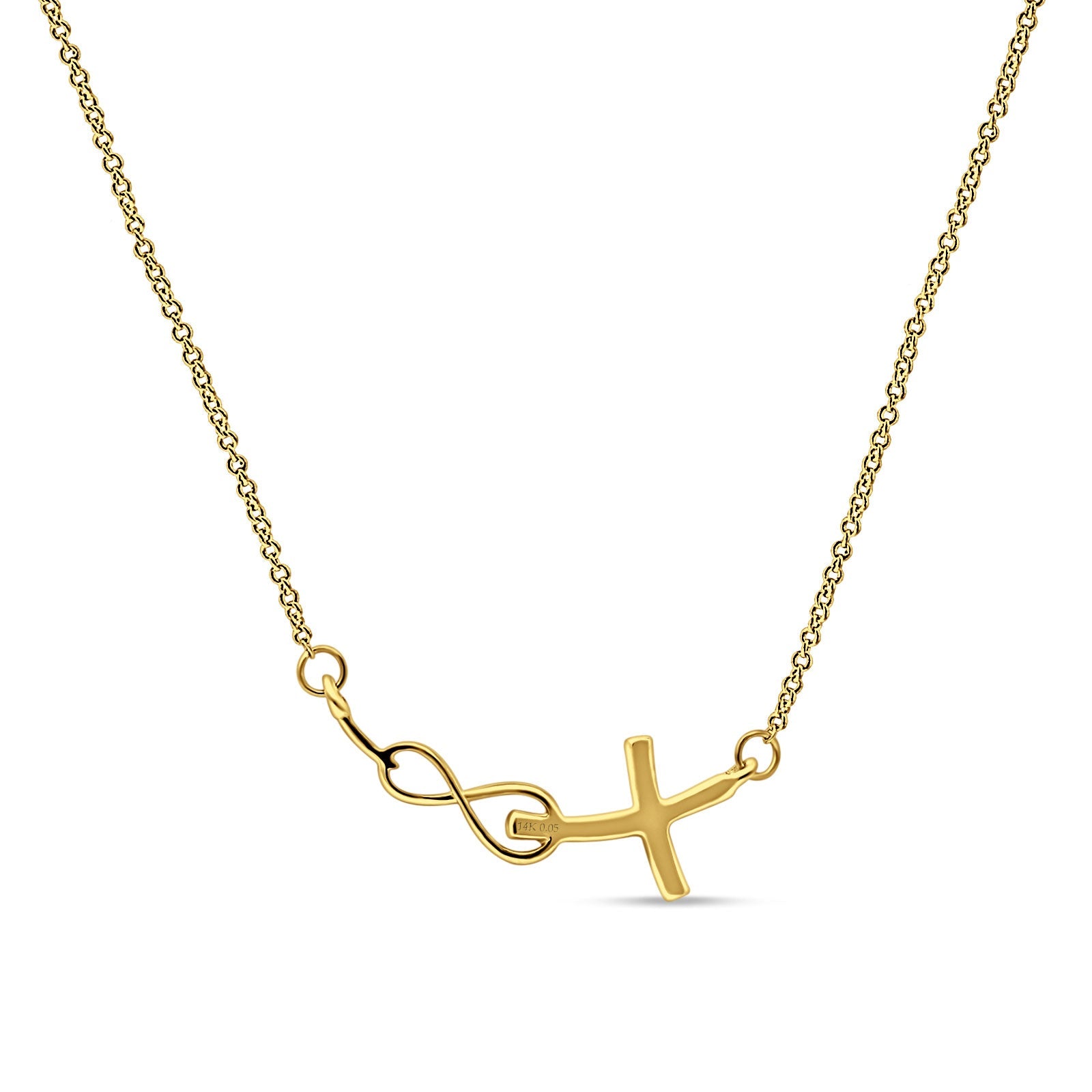 Cross Pendant Diamond Infinity Necklace 14K Gold 0.05ct