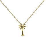 14K Gold 0.11ct Palm Tree Diamond Pendant Chain Necklace 18" Long