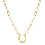 Diamant-Hufeisen-Halskette, Büroklammern-Kette, 14-karätiges Gold, 0,13 ct