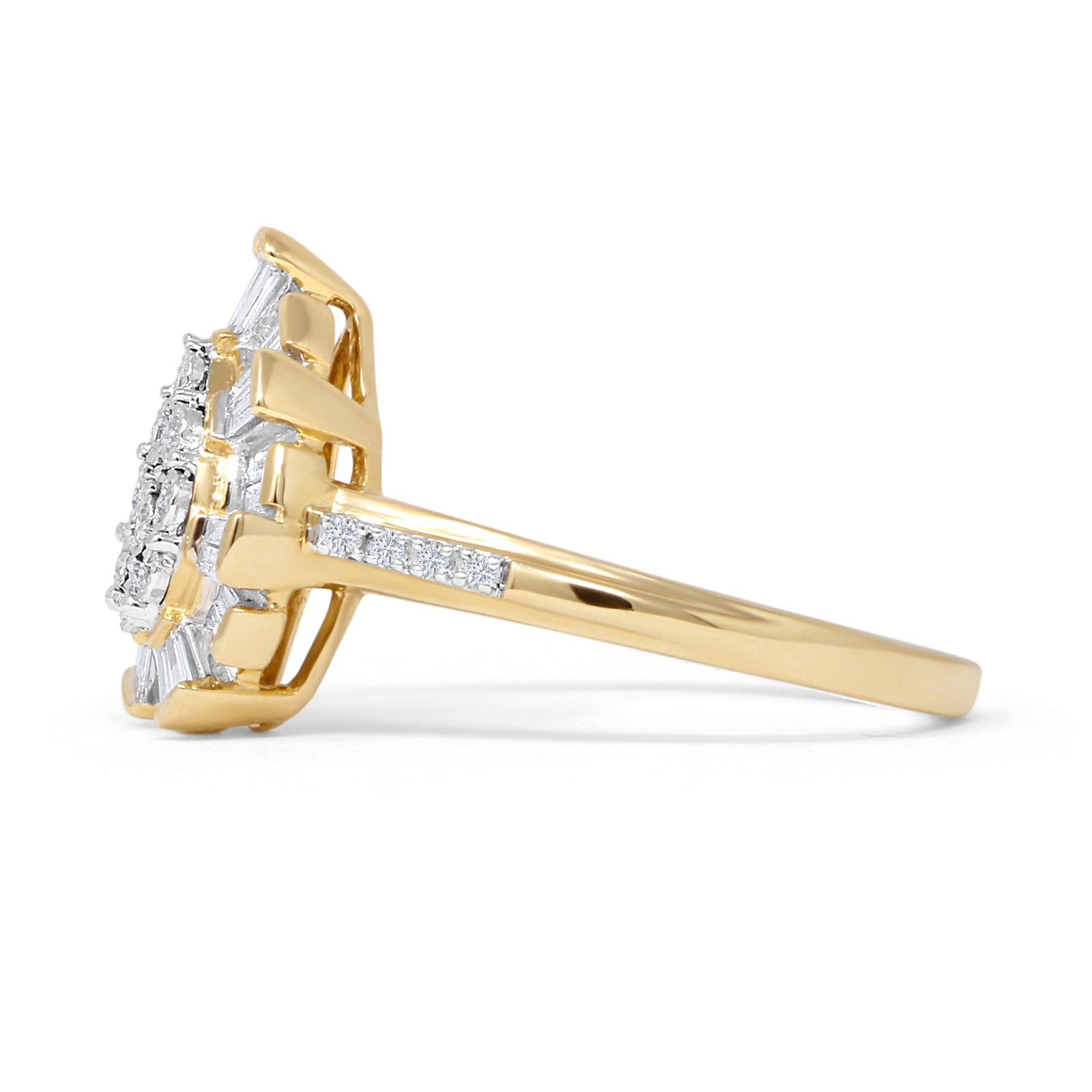 Halo Teardrop Pear Shaped 0.26ct Baguette & Round Diamond Ring 14K Gold