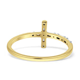 Diamond Cross Ring Round And Baguette Statement 14K Gold 0.13ct