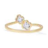 Ring mit vierblättrigem Kleeblatt, natürlicher Diamant-Perlenring, 14 Karat Gold