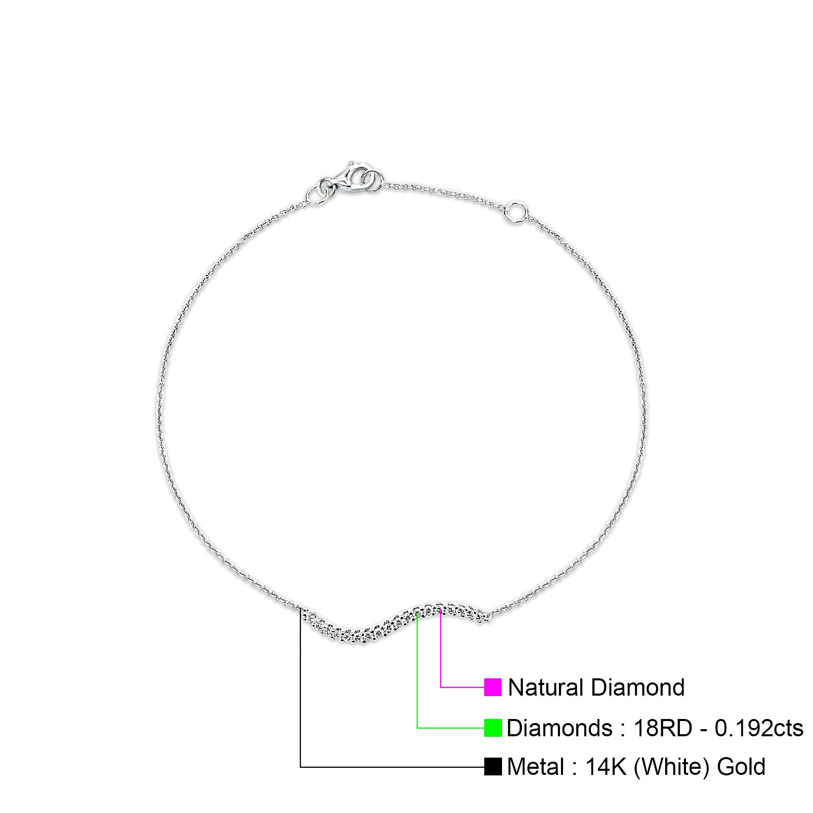 14K Gold 0.192ct Diamond Wave Bar Bracelet Solid 26mm G SI Natural Diamond Engagement Wedding Bracelets