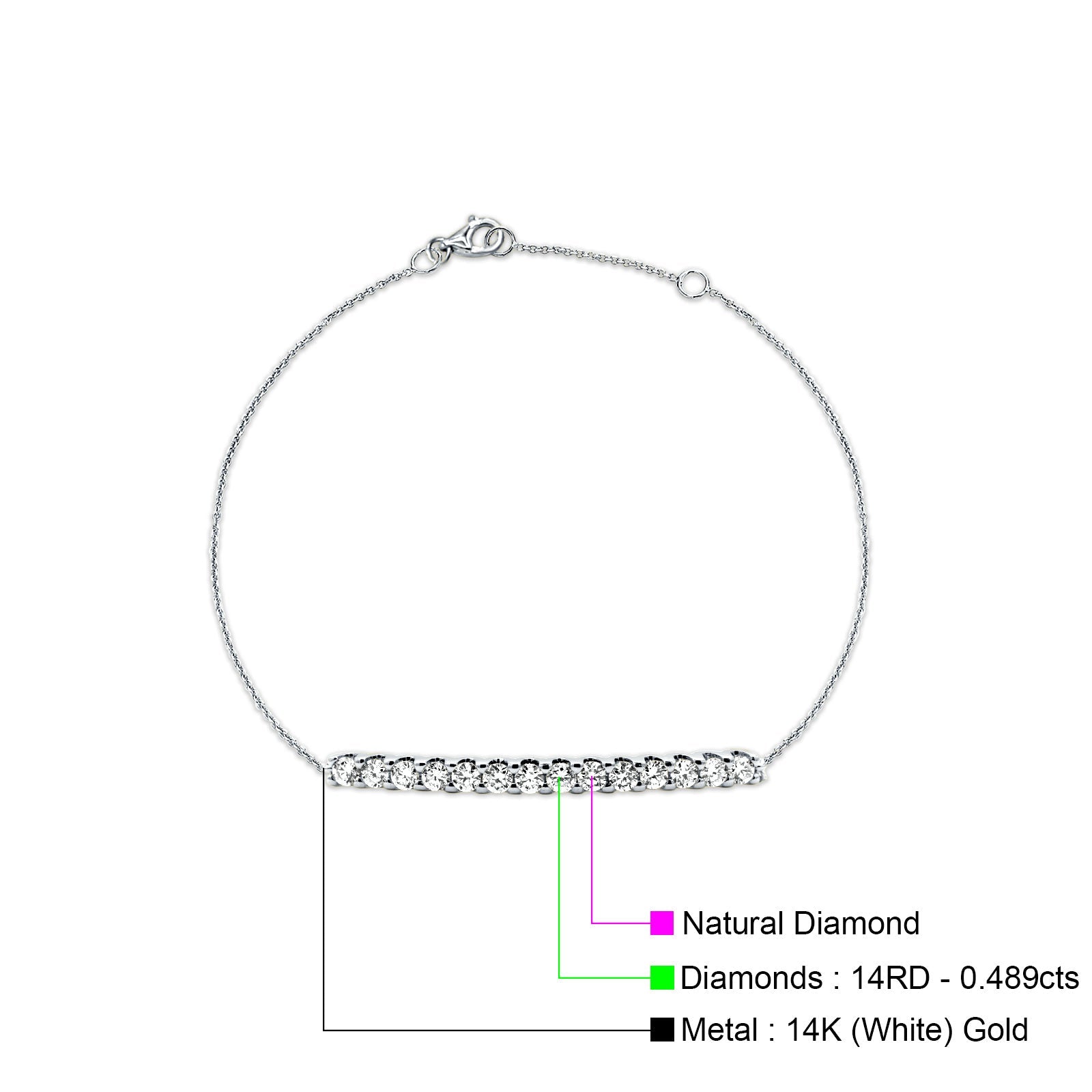 14K Gold 0.498ct Diamond Bar Bracelet Solid 30mm G SI Natural Diamond Engagement Wedding Bracelets