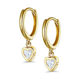 14K Yellow Gold Fancy Huggie Dangle Heart CZ Earrings (22mm)