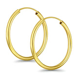 14K Yellow Gold Round Hoop Huggie Earrings
