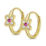 14K Yellow Gold Flower CZ Huggies Earrings (10mm) Best Gift for Her