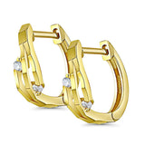14K Yellow Gold 4mm Thickness CZ Hoop Huggie Earrings (12mm)