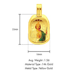 14K Gelbgold St. Jude Emaille Bild Religiöser Anhänger 23mmX18mm 1,5 Gramm