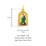 14K Yellow Gold St. Jude Enamel Picture Religious Pendant 21mmX15mm 1.0 grams