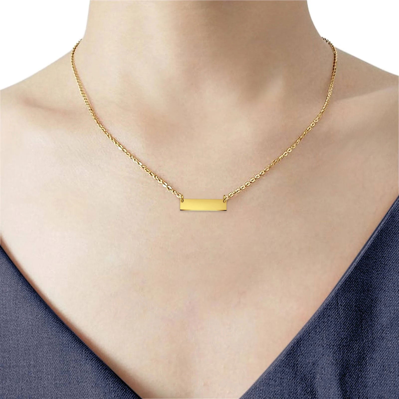 14K Yellow Gold Plain ID for Necklace Pendant 5mmX25mm 0.9 grams