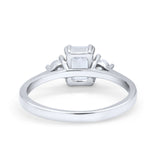 14K Gold Emerald Cut Shape Simulated Cubic Zirconia Wedding Engagement Ring