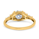 14K Gold Art Deco Engagement Ring Round Shape Simulated Cubic Zirconia