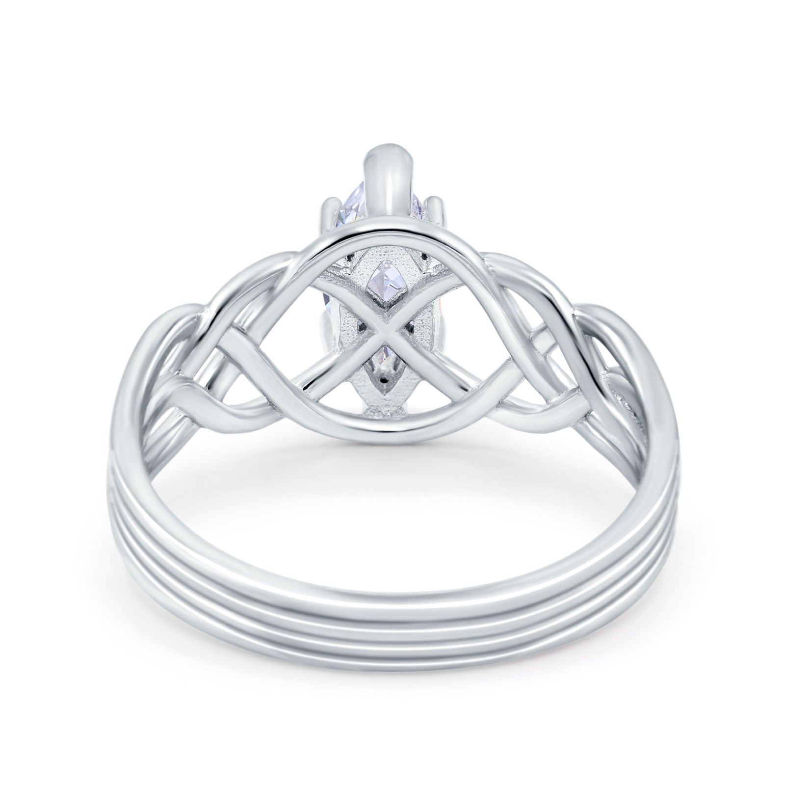 14K Gold Marquise Shape Simulated Cubic Zirconia Art Deco Crisscross Bridal Wedding Engagement Ring