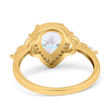 14K Gold Teardrop Pear Shape Halo Art Deco Simulated Cubic Zirconia Engagement Wedding Bridal Ring
