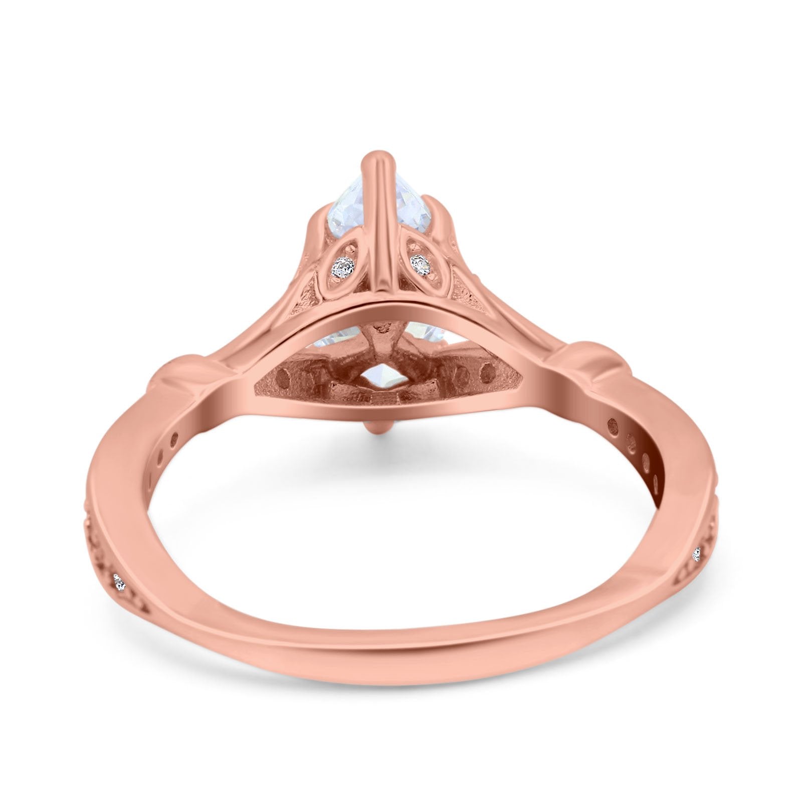 14K Gold Marquise Shape Art Deco Simulated Cubic Zirconia Engagement Wedding Bridal Ring