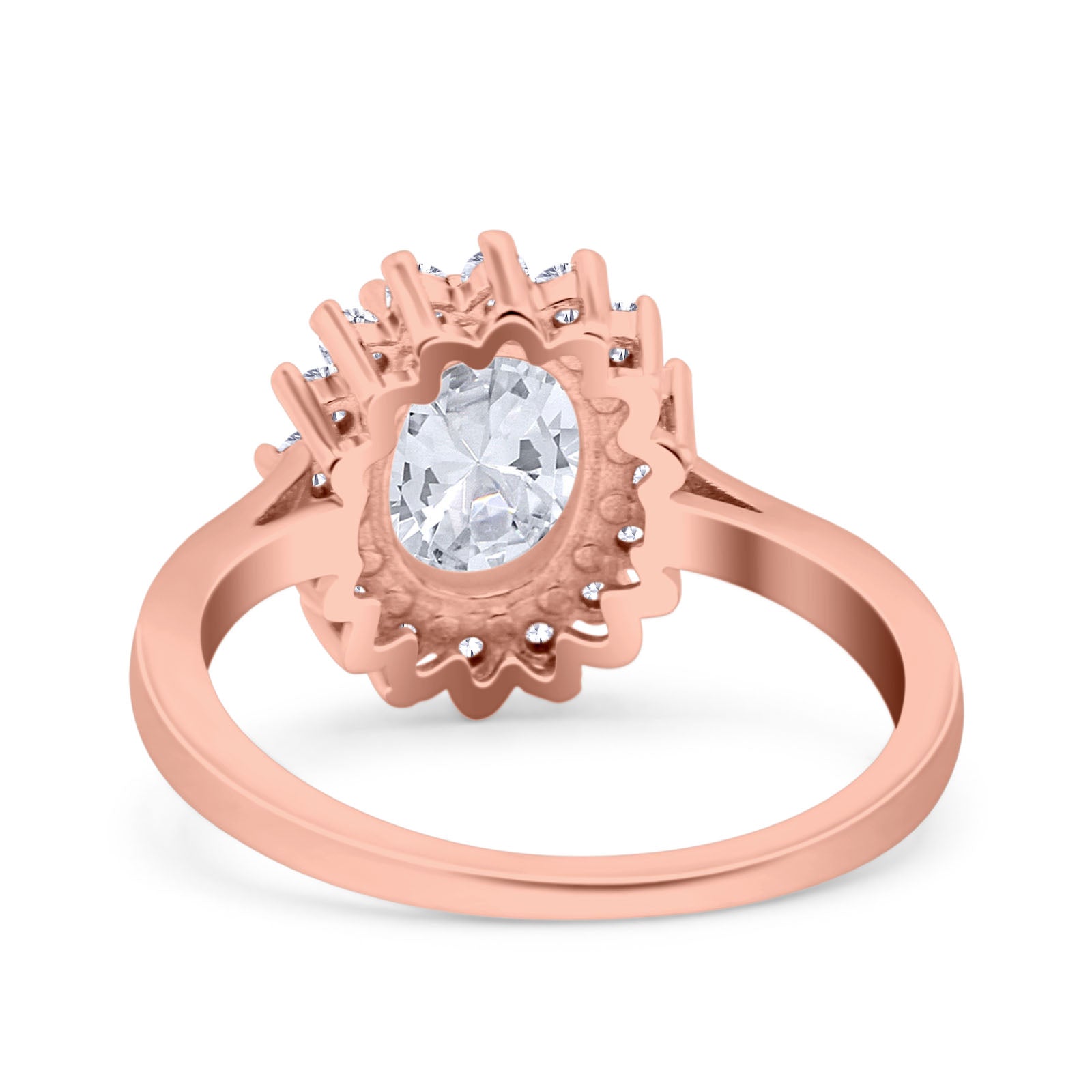 14K Gold Halo Art Deco Oval Shape Simulated Cubic Zirconia Wedding Ring