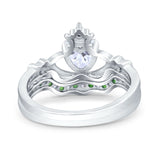 14K Gold Claddagh Accent Heart Wedding Bridal Set Piece Green Emerald Simulated Cubic Zirconia Wedding Ring