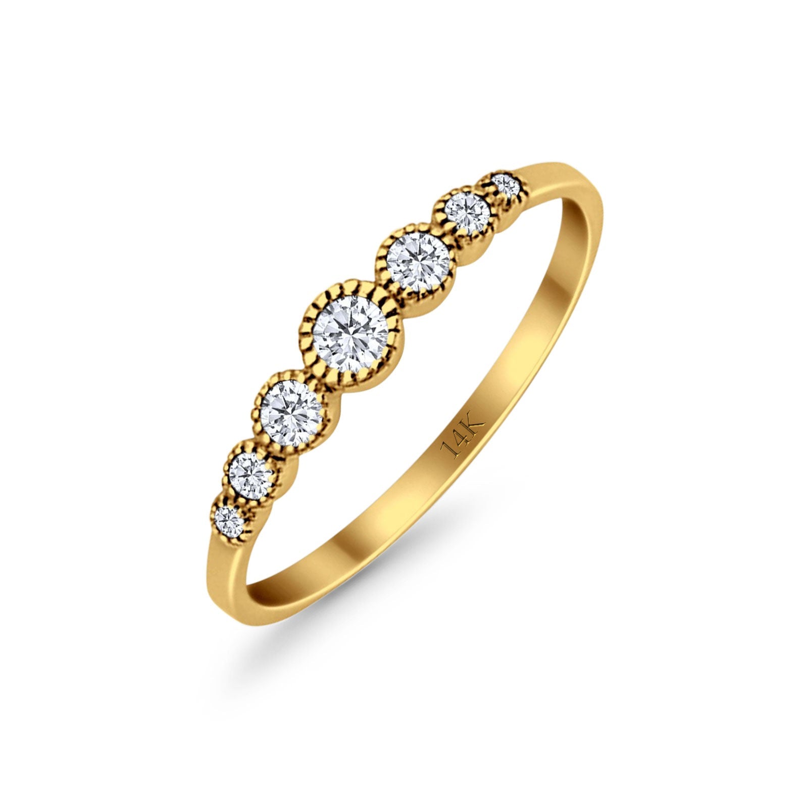 14K Gold Round Half Eternity Petite Dainty Simulated CZ Wedding Engagement Ring