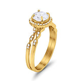 14K Gold Two Piece Round Shape Wedding Ring Bridal Set Band Engagement Simulated CZ